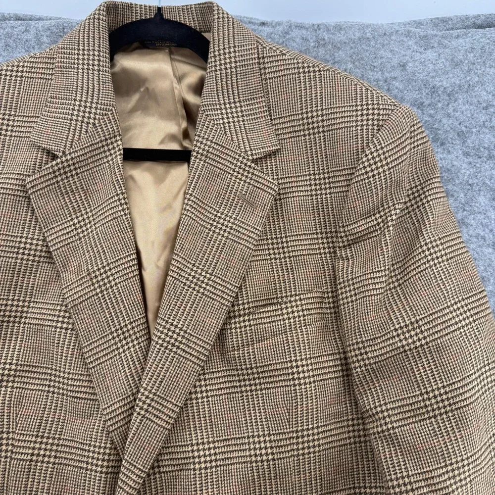 Brooks‎ Brothers Sport Coat VTG 43LG Tan Glen Plaid Two Button Blazer Jacket USA